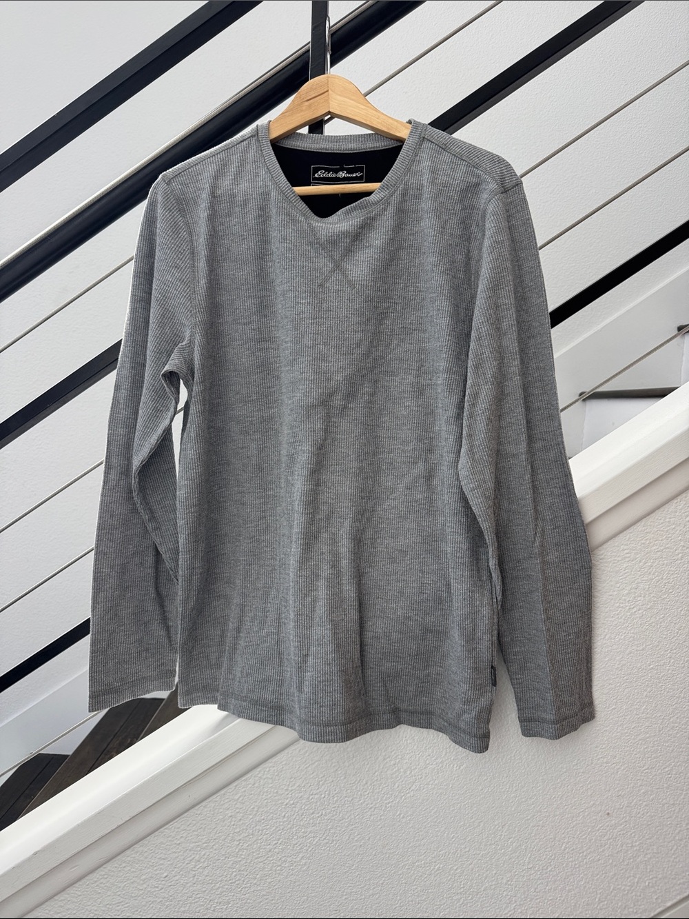 Eddie Bauer Gray Long-Sleeve Waffle Knit Top